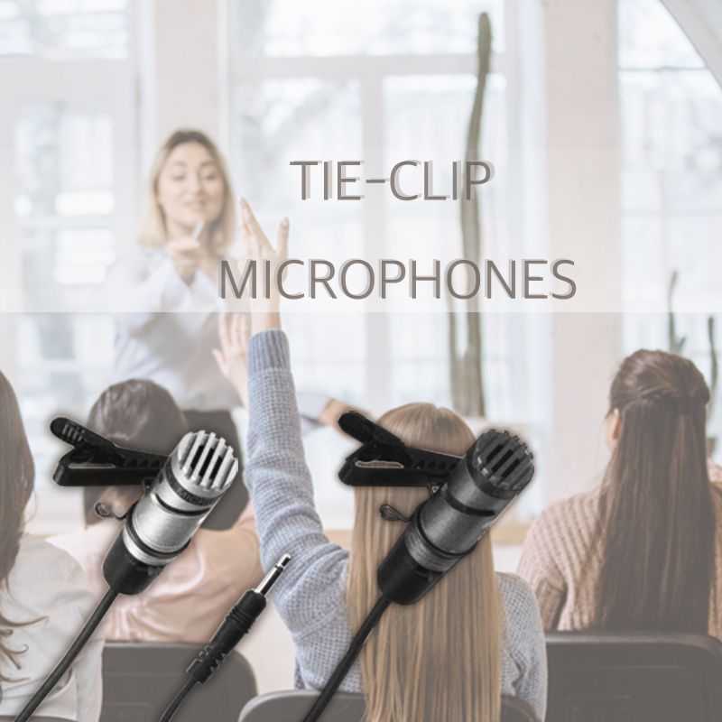 Micrófonos Tie-Clip con adaptador de corriente USB.